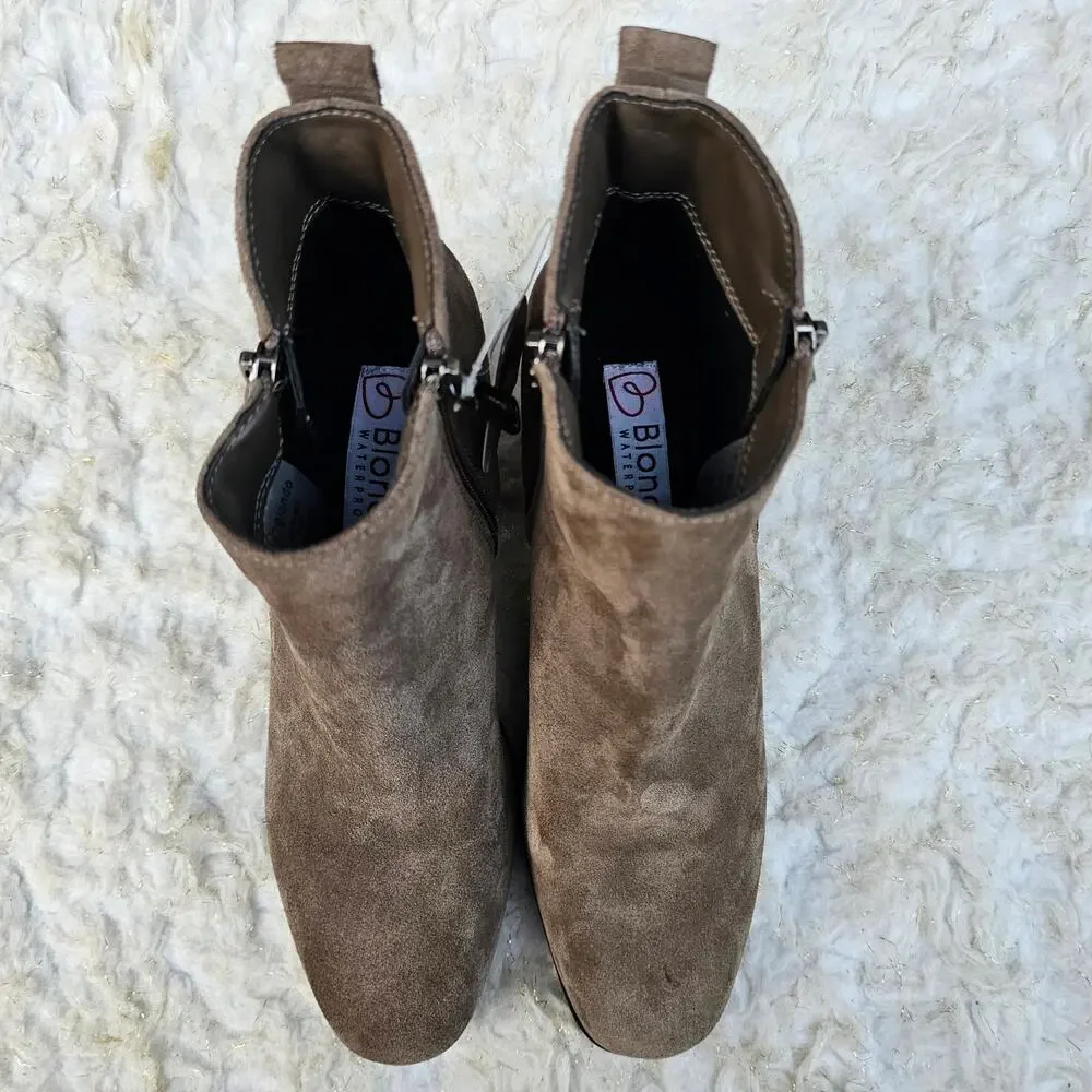 Suede Ankle Boot Tan Leather Blondo Waterproof Siena Bootie Size 8.5 Zip Heeled - Picture 11 of 13